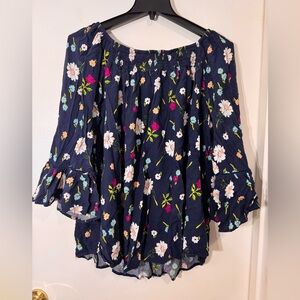 Terra & Sky Dark Blue Floral Blouse